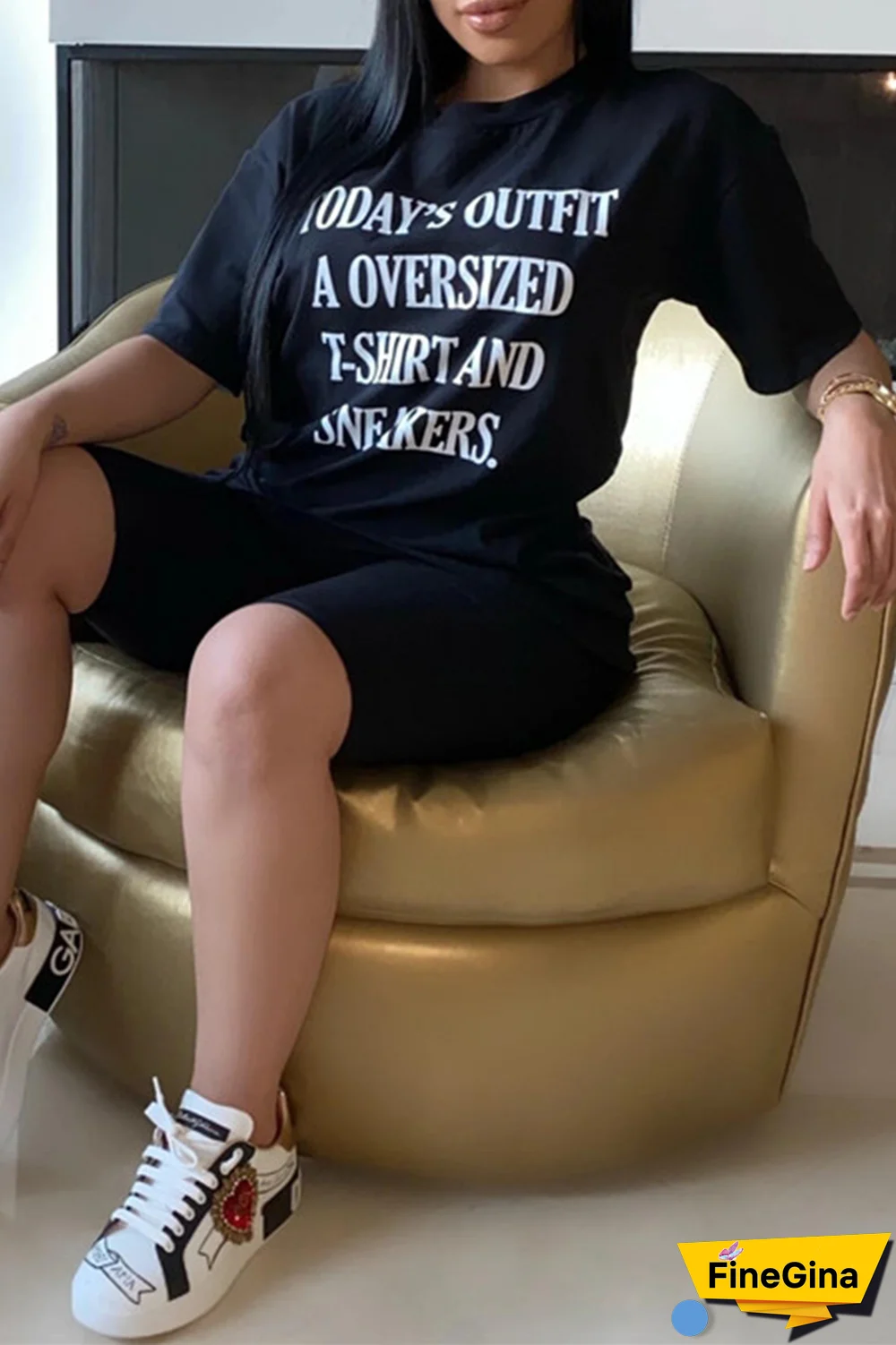 Black Fashion Street Print Patchwork Letter O Neck T-Shirts