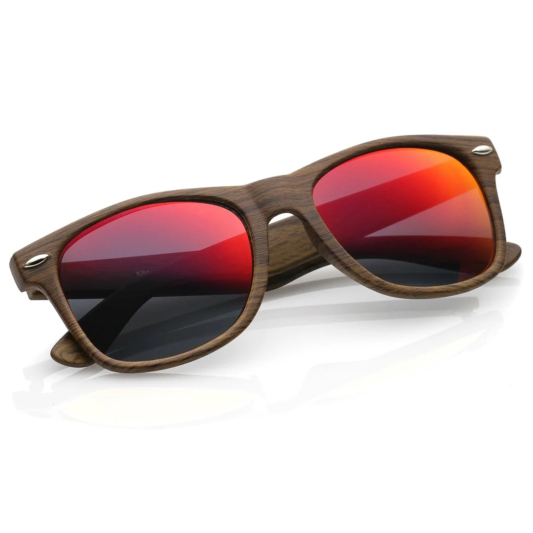 Classic Wood Printed Colored Mirror Square Lens Horn Rimmed glasses 54mm