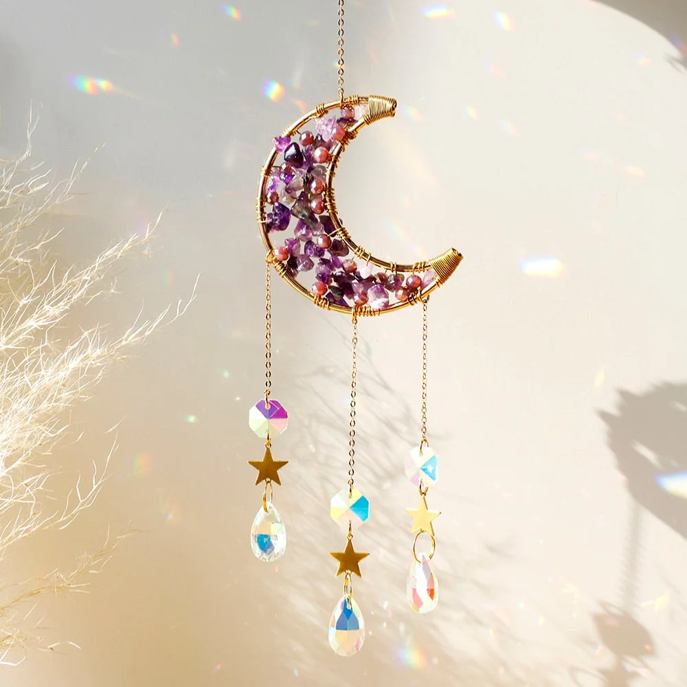 Moon Suncatcher Crystal Prism Stained Glass Ball Sun Catchers Rainbow Maker Home Window Moon Decor Light Catcher Crystal Gift