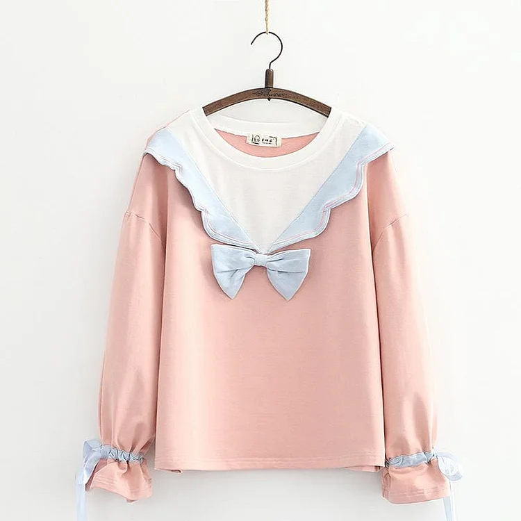 Sweet Girl Lace-collar Bowknot Soft Sweatshirt SS1095
