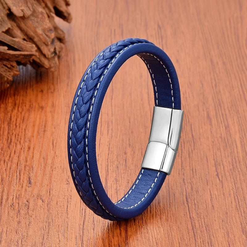Minimalist Classic Style Commute Solid Color 316L Stainless Steel Leather Rope Unisex Bracelets