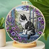 Window Cat-DIY Embroidery Kit with Pattern Cotton Threads Needles Hoop 30*30cm