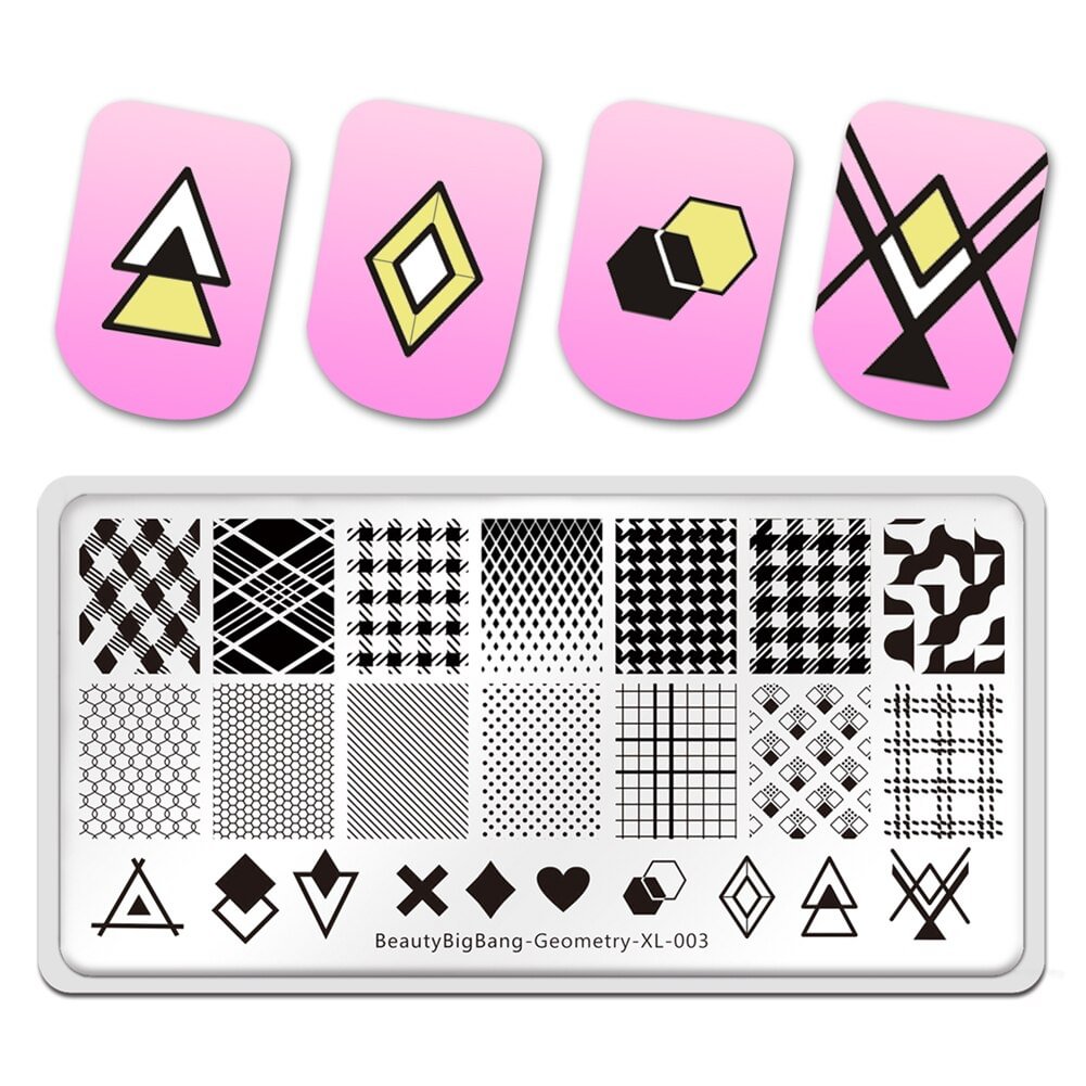 Agreedl Beautybigbang Nail Stamping Plate Geometry XL-003 Striped Lines Pattern Nail Art Image Template Manicure Stencils Tool Manicure