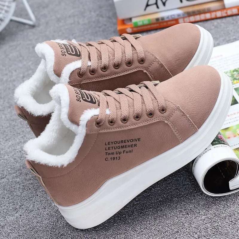 Winter Warm Women Vulcanized Shoes Fur Plush Casual Shoes Lace Up Fashion Platform Sneakers Women Snow Boots Zapatillas Mujer 1228