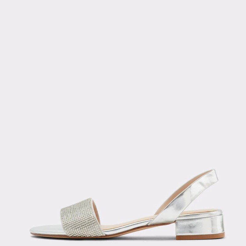 TAAFO Silver Crystal Women Sandals High Chunky Heels Open Round Toe  Ladies Party Shoes