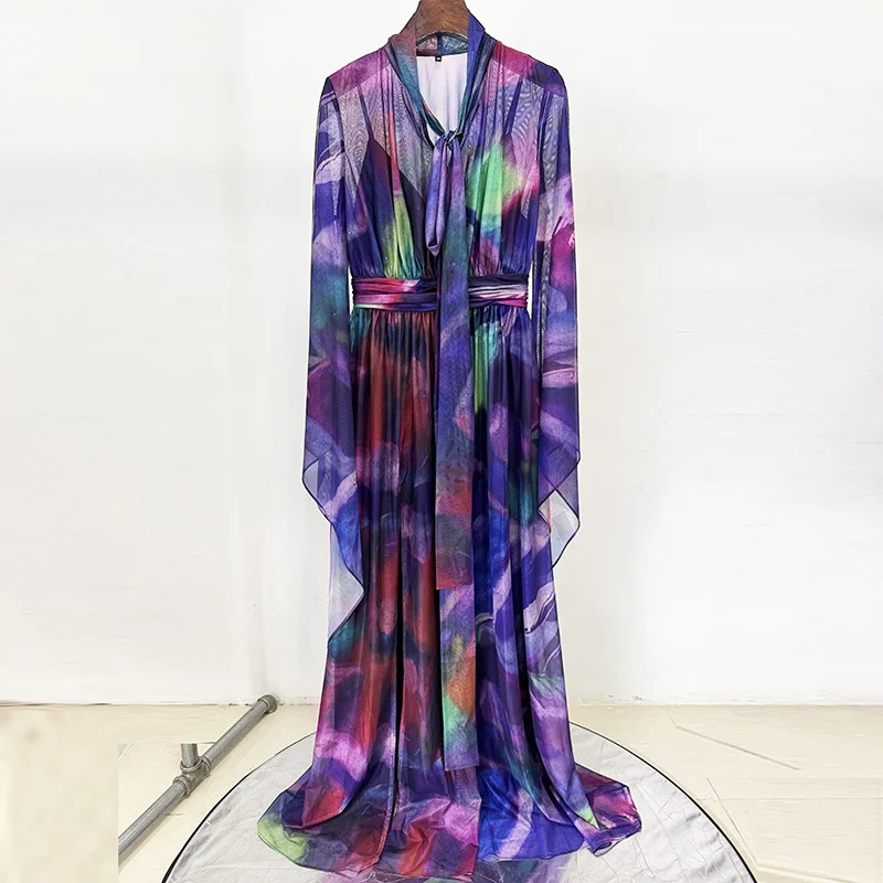Nigikala Nigikala Spring Summer New Star Fashion Sleeves Phantom Print Dress Holiday Long Dress