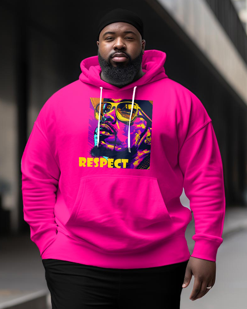Mens Plus Size Photo Graffiti Letter Print Long Sleeve Hoodie