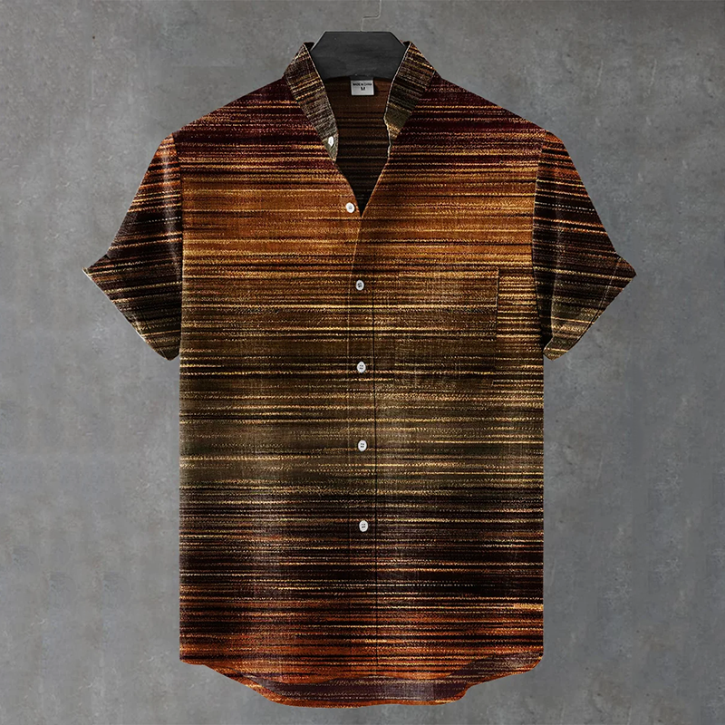Vintage African Style Gradient Stripes Art Vintage Geometric Print Casual Shirt