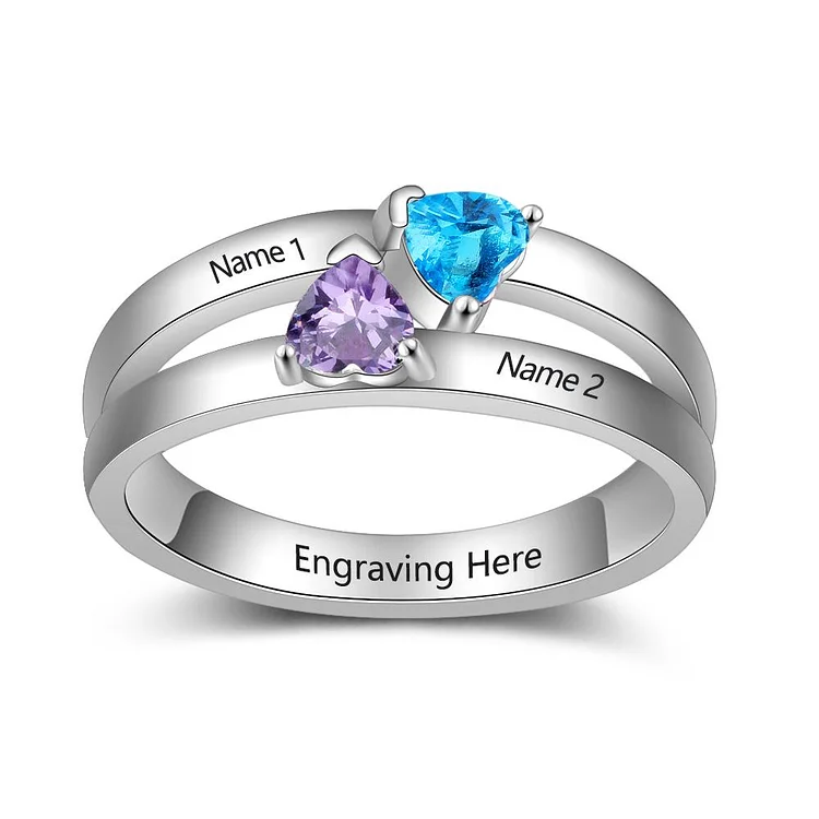 Promise Ring Personalized with 2 Birthstones Engraved 2 Names Mother Ring