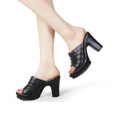 New 2021 cowhide women genuine leather sandals platform slippers summer shoes women's high heels flip flops pumps woman