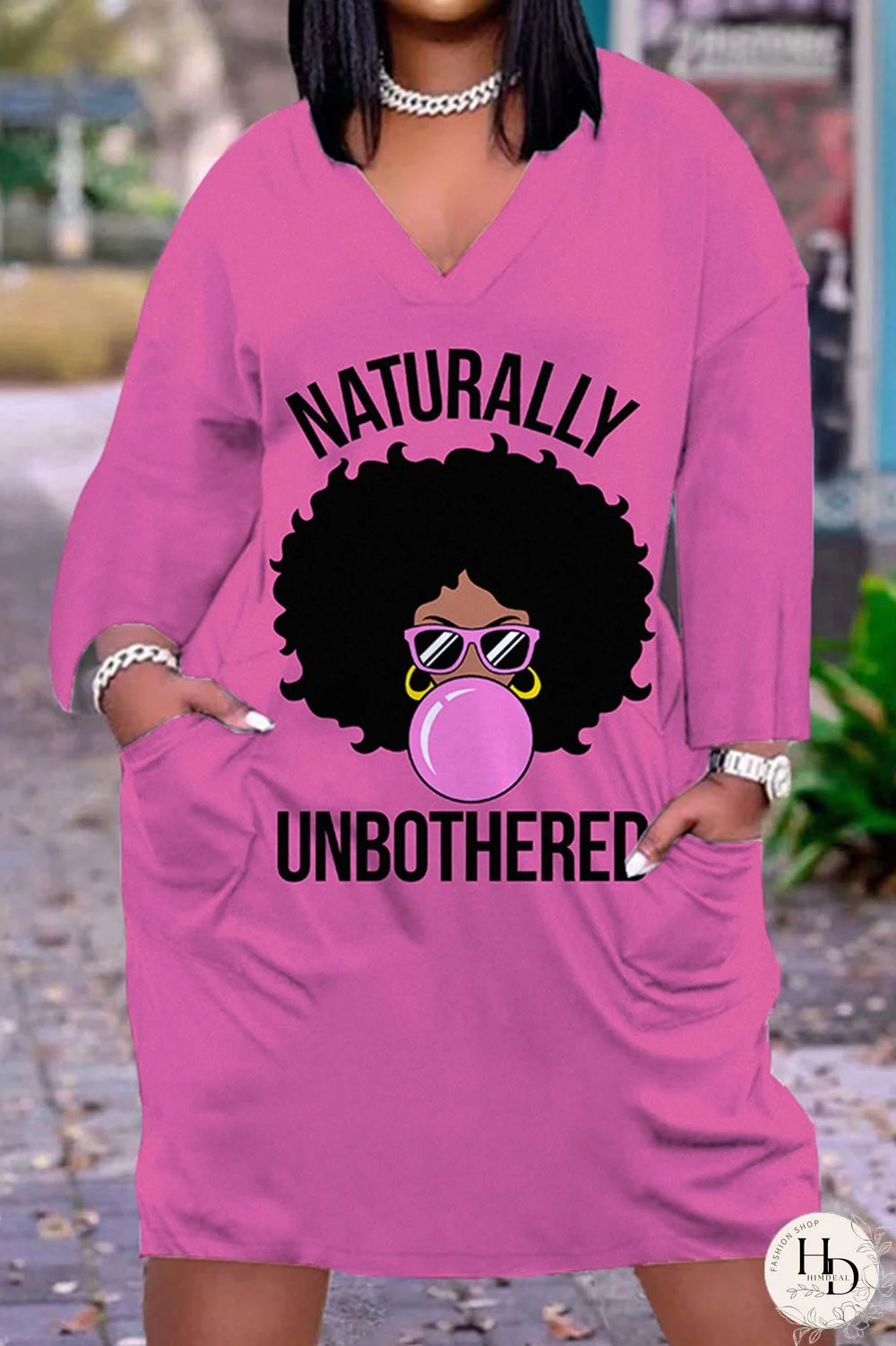 Black Orange Fashion Casual Print Patchwork V Neck Long Sleeve Dresses