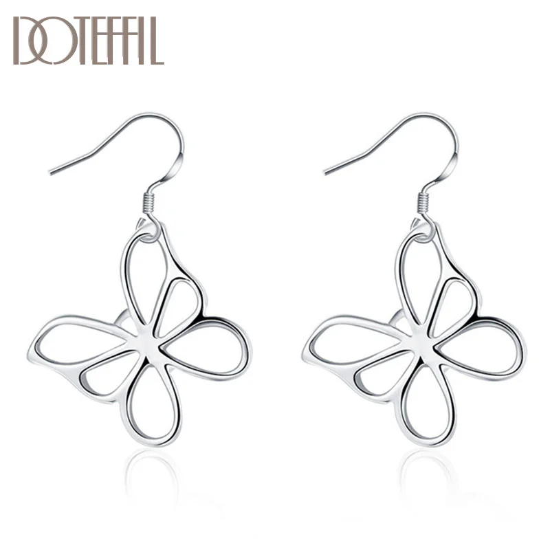 DOTEFFIL 925 Sterling Silver Smooth Hollow butterfly Earrings Charm Women Jewelry 