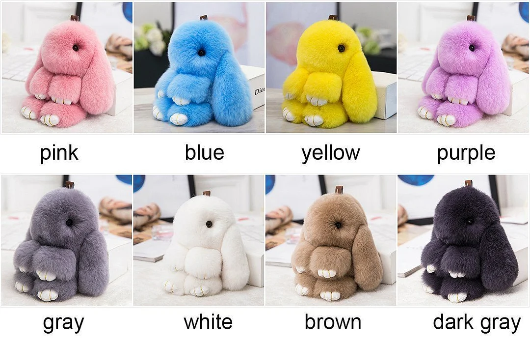 Fluffy Bunnies Fuzzy Fur Ball Pom Pom keychain- Bunny Keychain Cute Keychain
