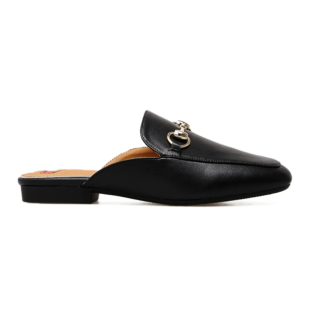 Red Heart Buckle Black Mules Shoes-vocosishoes