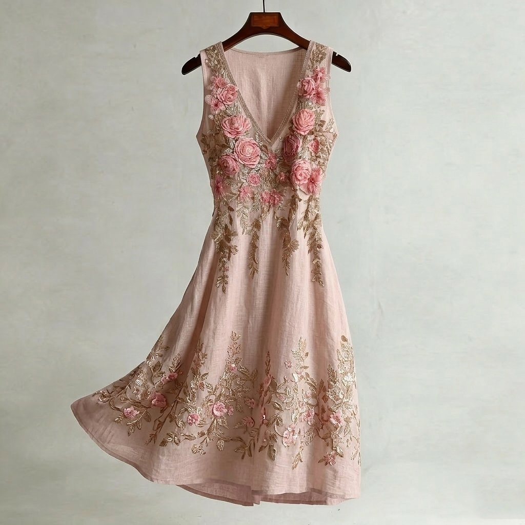 Women's Retro Bohemian Rose Pattern Casual Sleeveless Dress wearshes