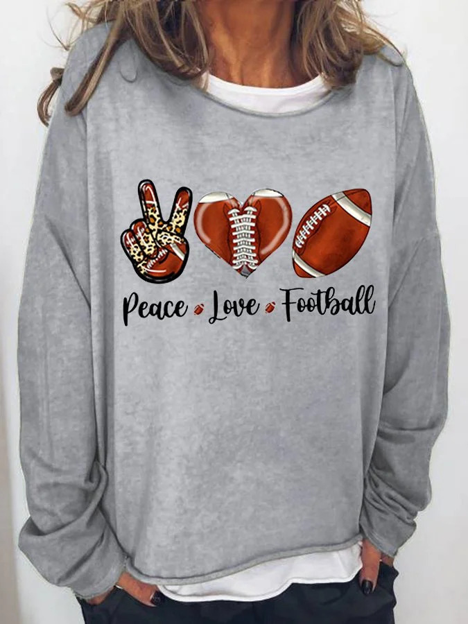 Women's Peace Love Football Print Long Sleeve T-Shirt socialshop