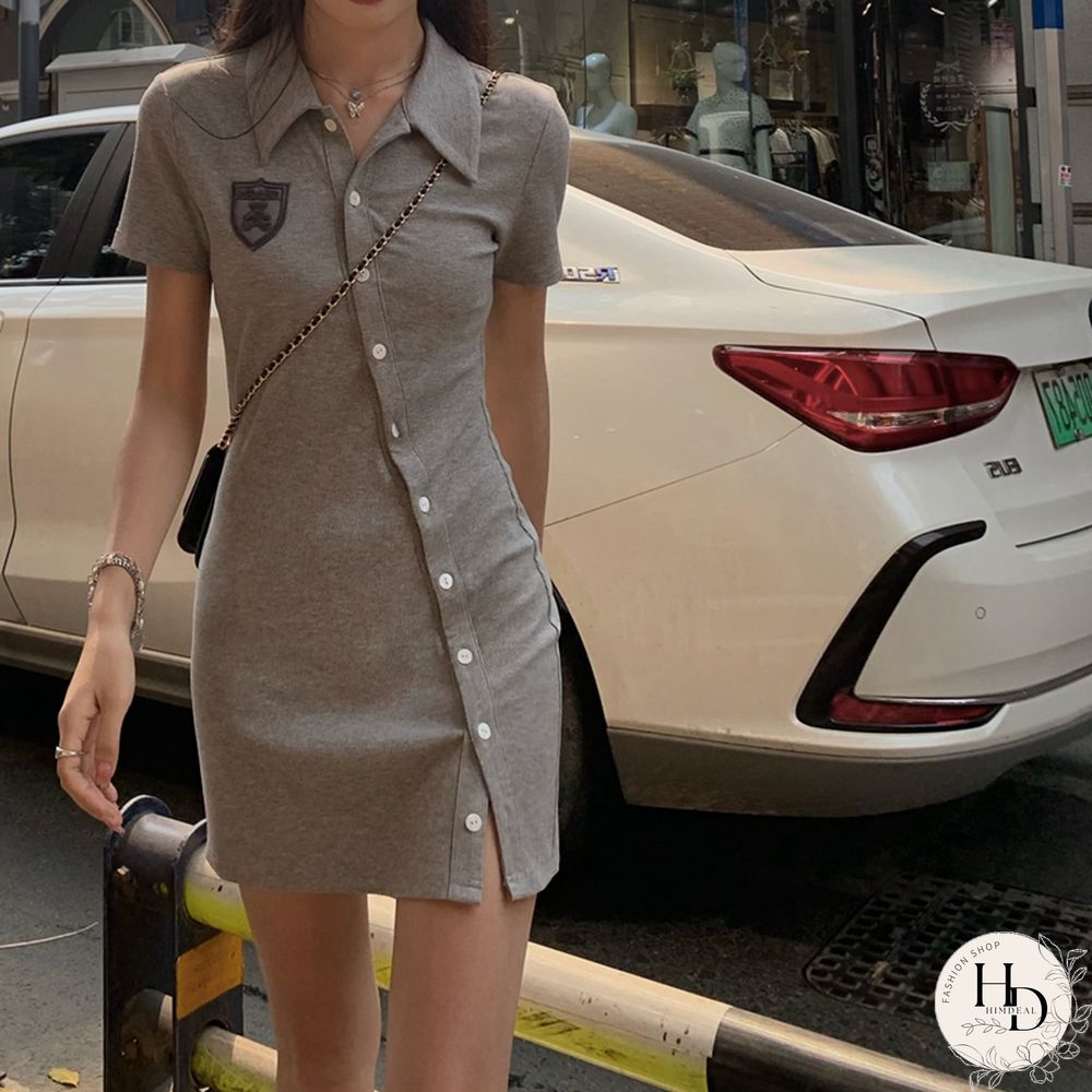 Short Sleeve Buttons Sexy Bodycon Maxi DressesFor Women Autumn Fashion Streetwear Outfits Party Elegant Wear Woman Dress