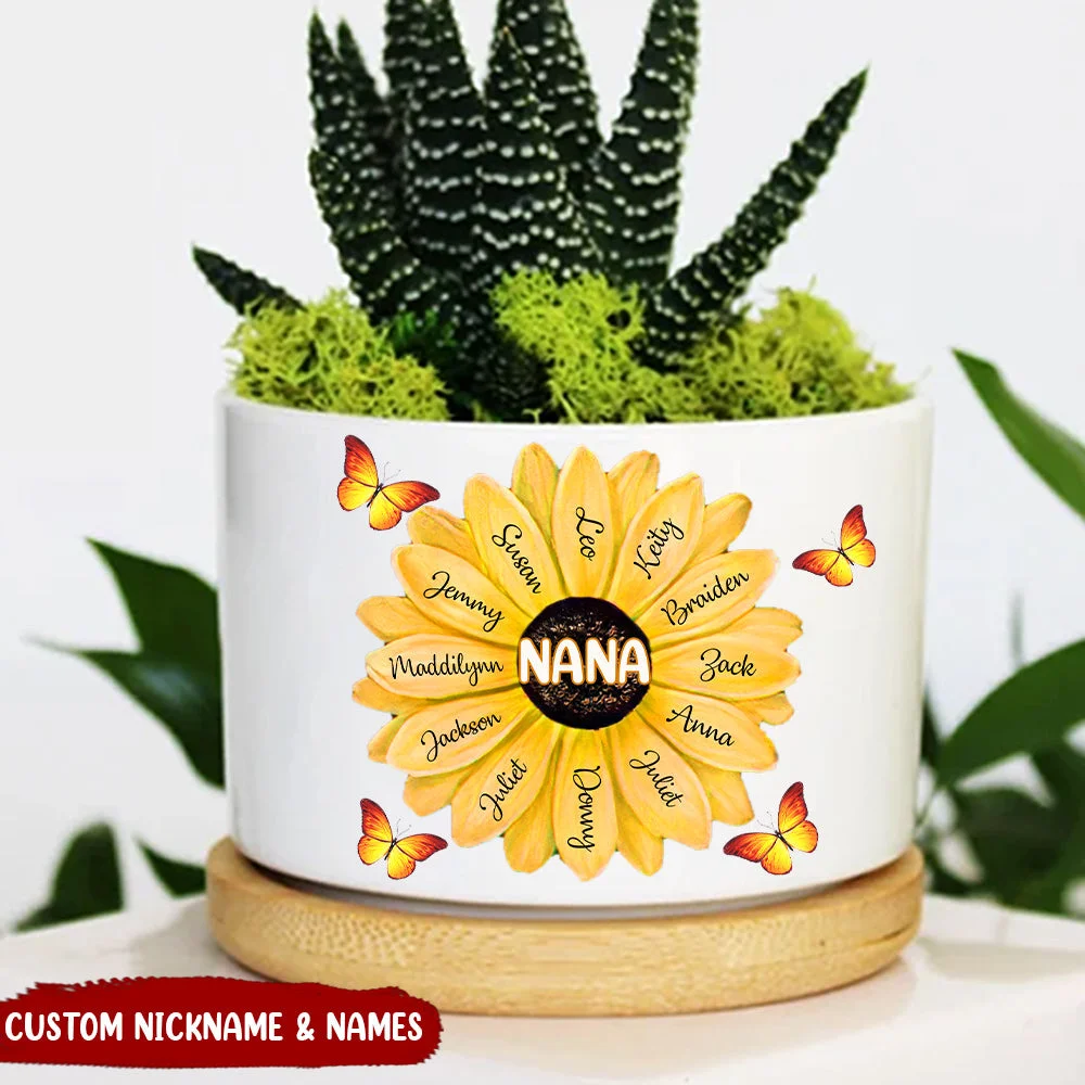 Personalized Grandma Mom Flower Butterflies Best Gift For Mother's Day Birthday Ceramic Plant Pot