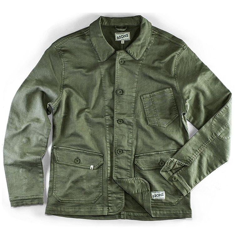 Casual Heavy Cotton Twill Army Green Chore Jacket