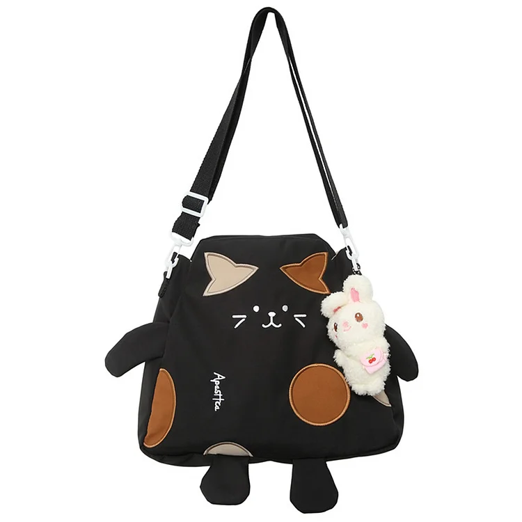 Cute Cat Shape Crossbody Bag Kawaii Shoulder Bag Large Capacity for Work (Black)