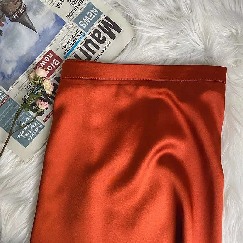 Lizkova Summer Satin Skirt Women High Waist Shiny Elegant Jupe 2021 Female Knee-lenth Casual Skirt BS001