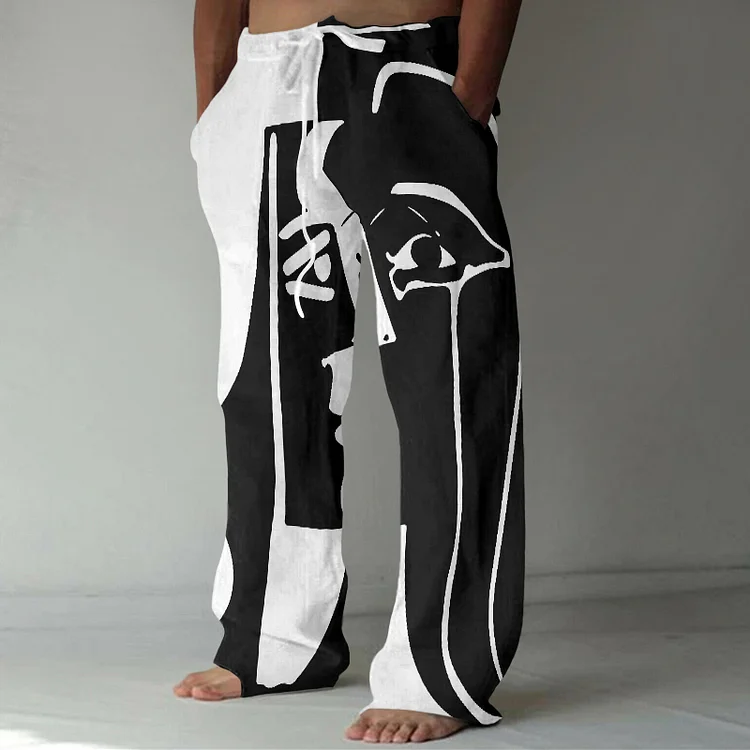 BrosWear Asymmetric Abstract Art Face Casual Pants