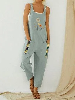 Casual pants women's flower embroidery flower jumpsuit