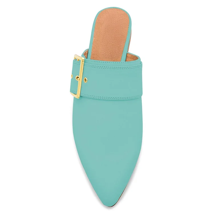 Cyan Buckle Mules - Pointy Toe, Comfortable Loafers Vdcoo