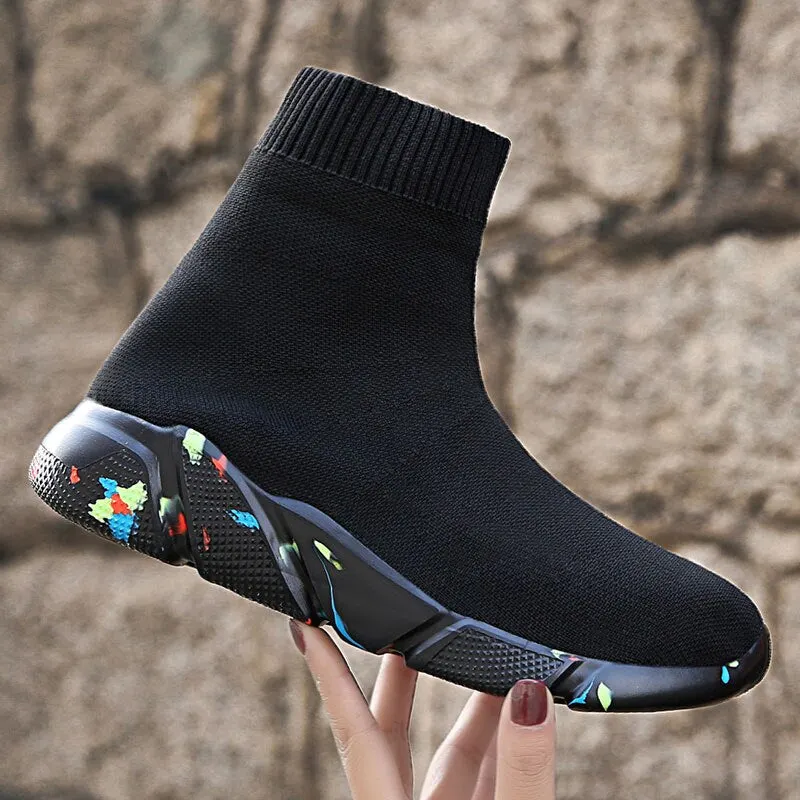 MWY Elastic Fabric Socks Weave Breathable Platform Flats Shoes Bayan Spor Ayakkabi Outdoors Adults Trainers Casual Women Shoes
