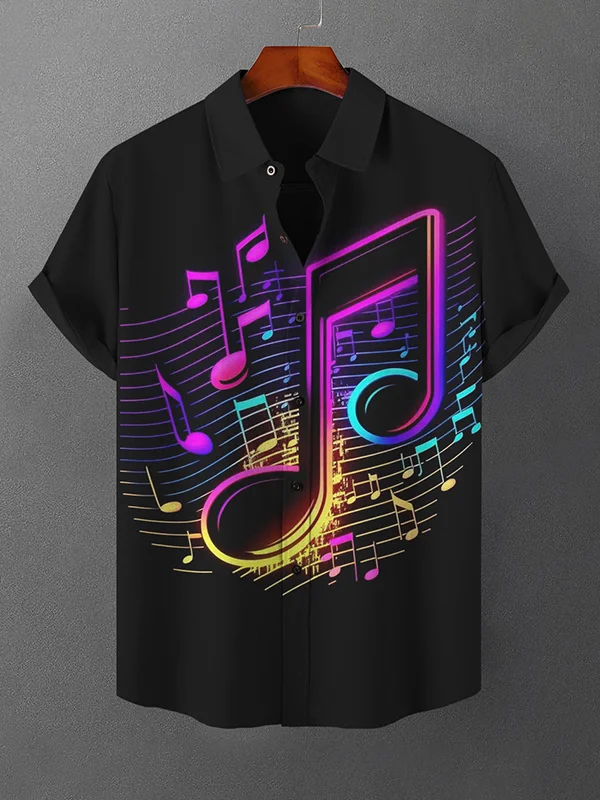 Men's Healing Musical Notes Art Print Casual Shirt