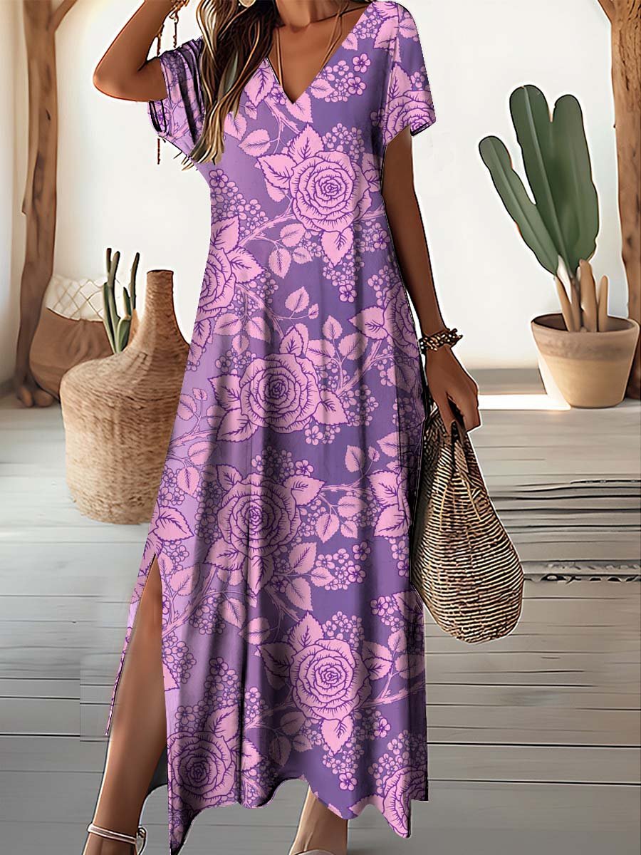 Women's V-Neck Floral Pattern Dress