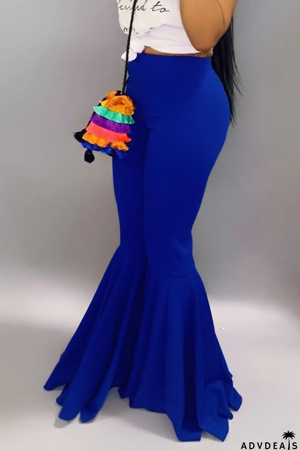 Orange venetian Elastic Fly Mid Solid Boot Cut Pants Bottoms