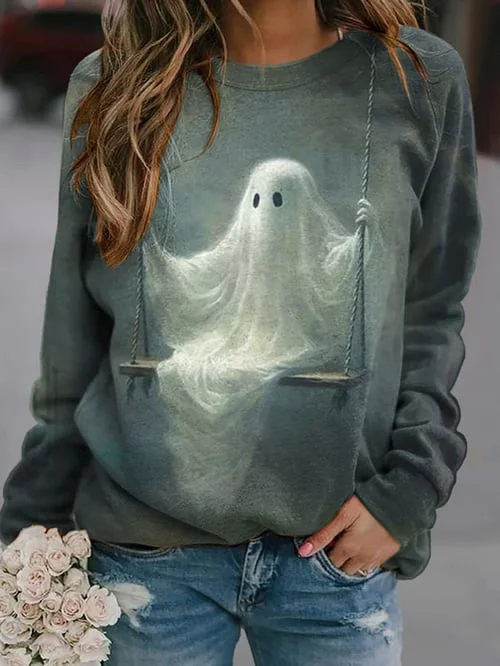 Halloween Ghost Ladies Raglan Sweatshirt