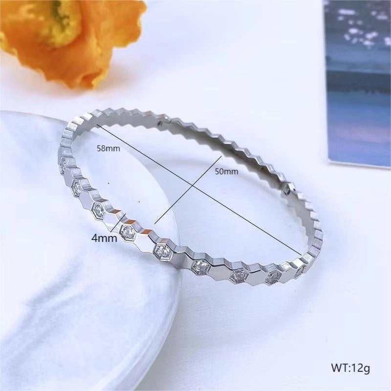 IG Style Minimalist Hexagon 304 Stainless Steel 18K Gold Plated Rose Gold Plated Rhinestones Bangle In Bulk