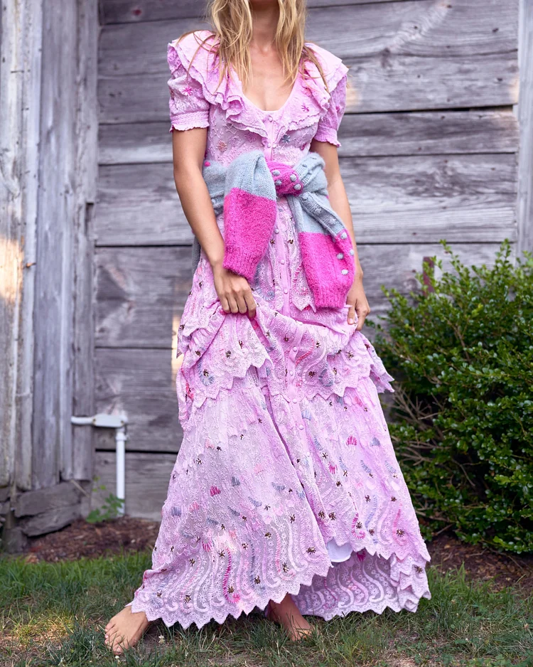 V-neck lace midi dress