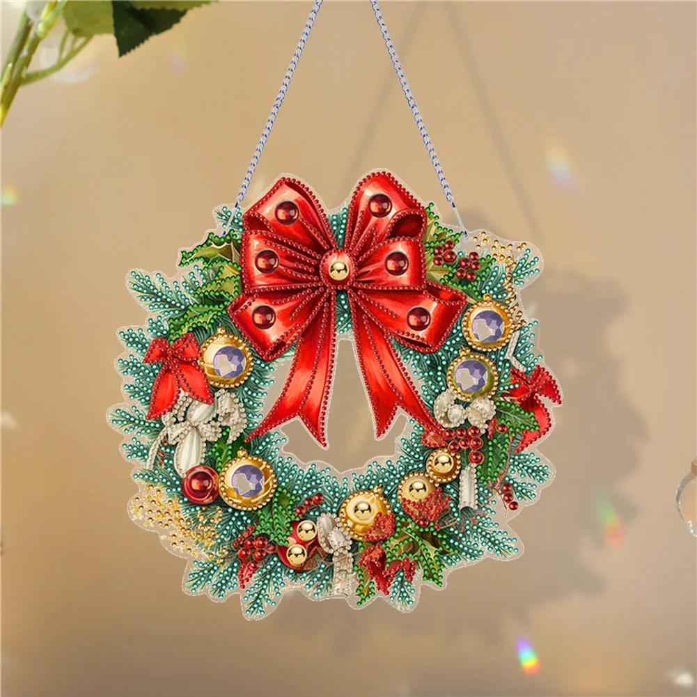 DIY Christmas Flower Wreath Acrylic Special Shaped Diamond Painting Wall Decor Wreath