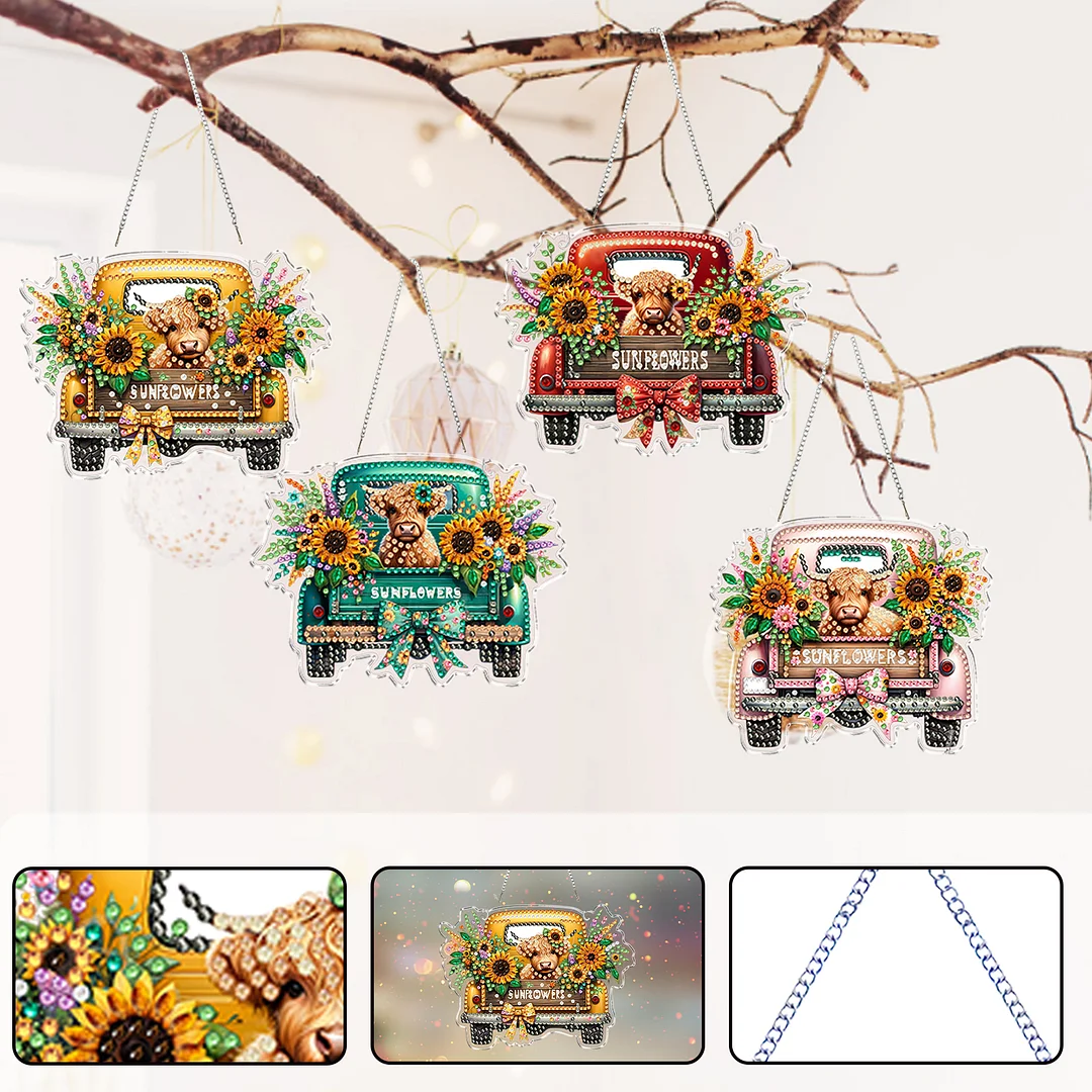 4Pcs Yak Cart 2D Flat DIY Special Shape Hanging Diamond Art Kits Wall Door Decor