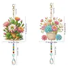 2Pcs Diamond Painting Acrylic Double Sided Cacti and Succulents Wind Chime Suncatcher with Crystal Hanging Pendant