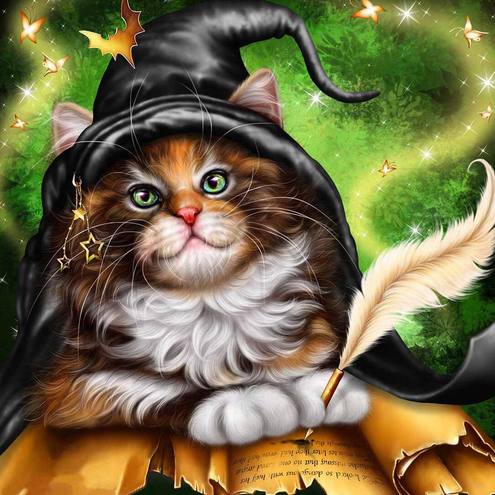 

30*30CM-Round Drill Diamond Painting-Halloween Cat, 501 Original