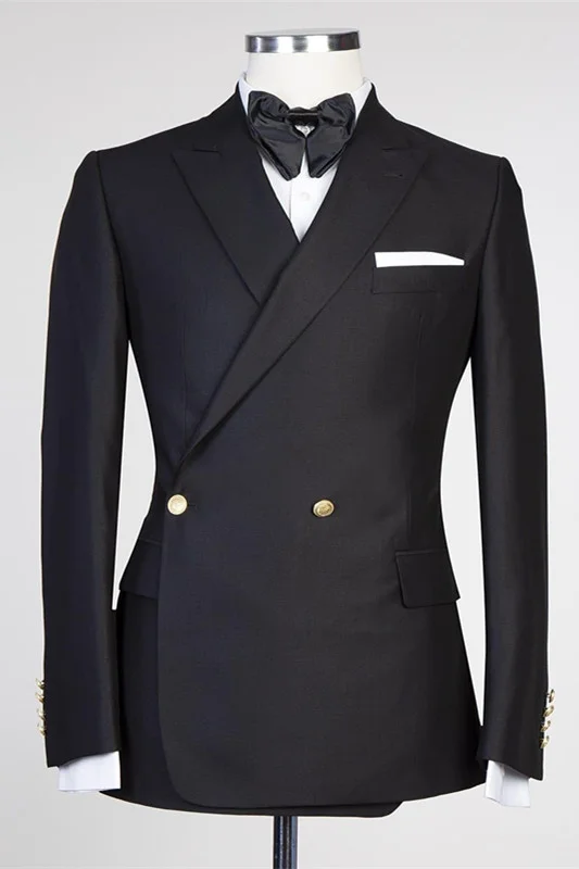 Modern Black Peaked Lapel Wedding Suit For Men's Party
