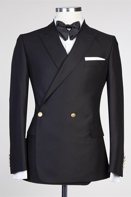 Classic Peaked Lapel Black Wedding Suit For Men | Ballbellas Ballbellas