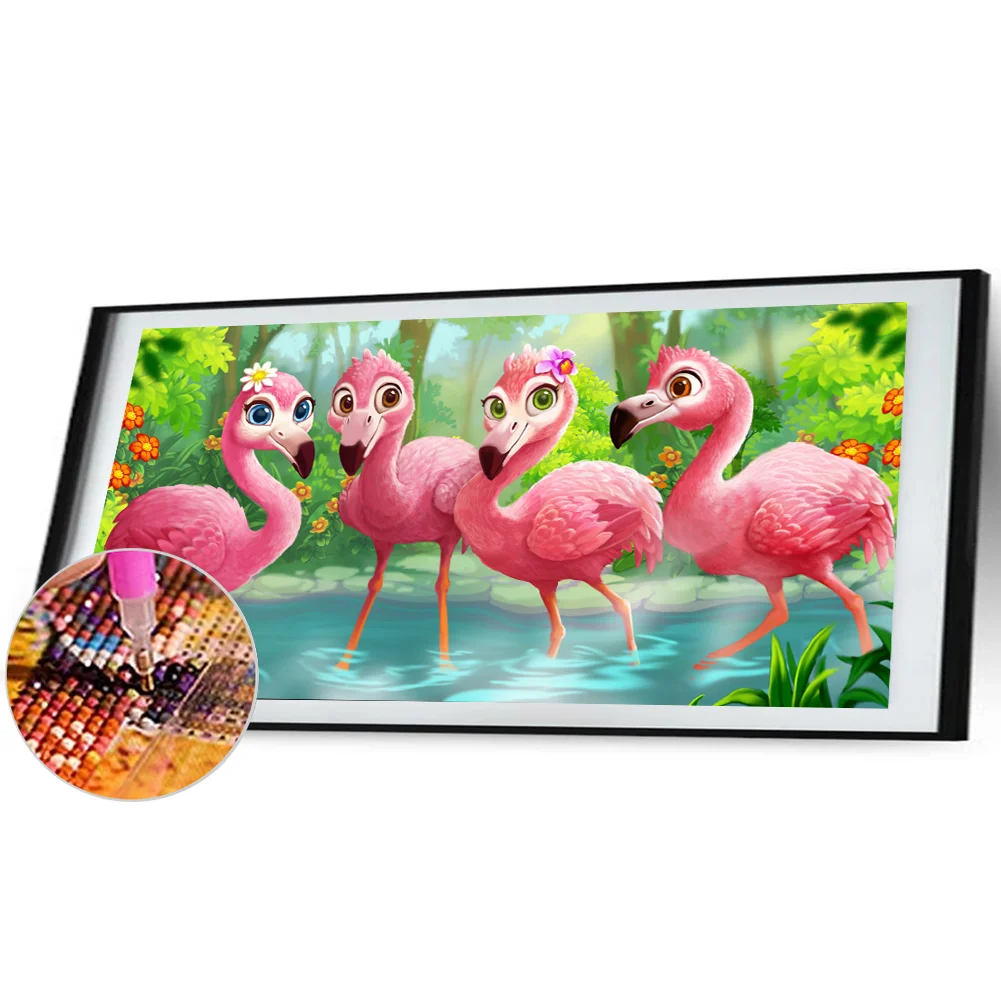 Diamond Painting - Full Round Drill - Cartoon Flamingo(60*30cm)