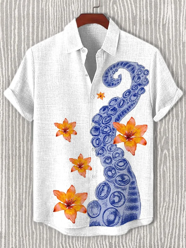 Men's Octopus Tentacles And Flowers Art Print Shirt