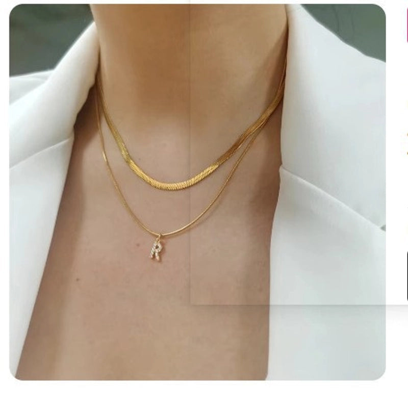 1 Piece 15-18mm 304 Stainless Steel Copper Zircon Letter Pendant Chain Jewelry Accessories