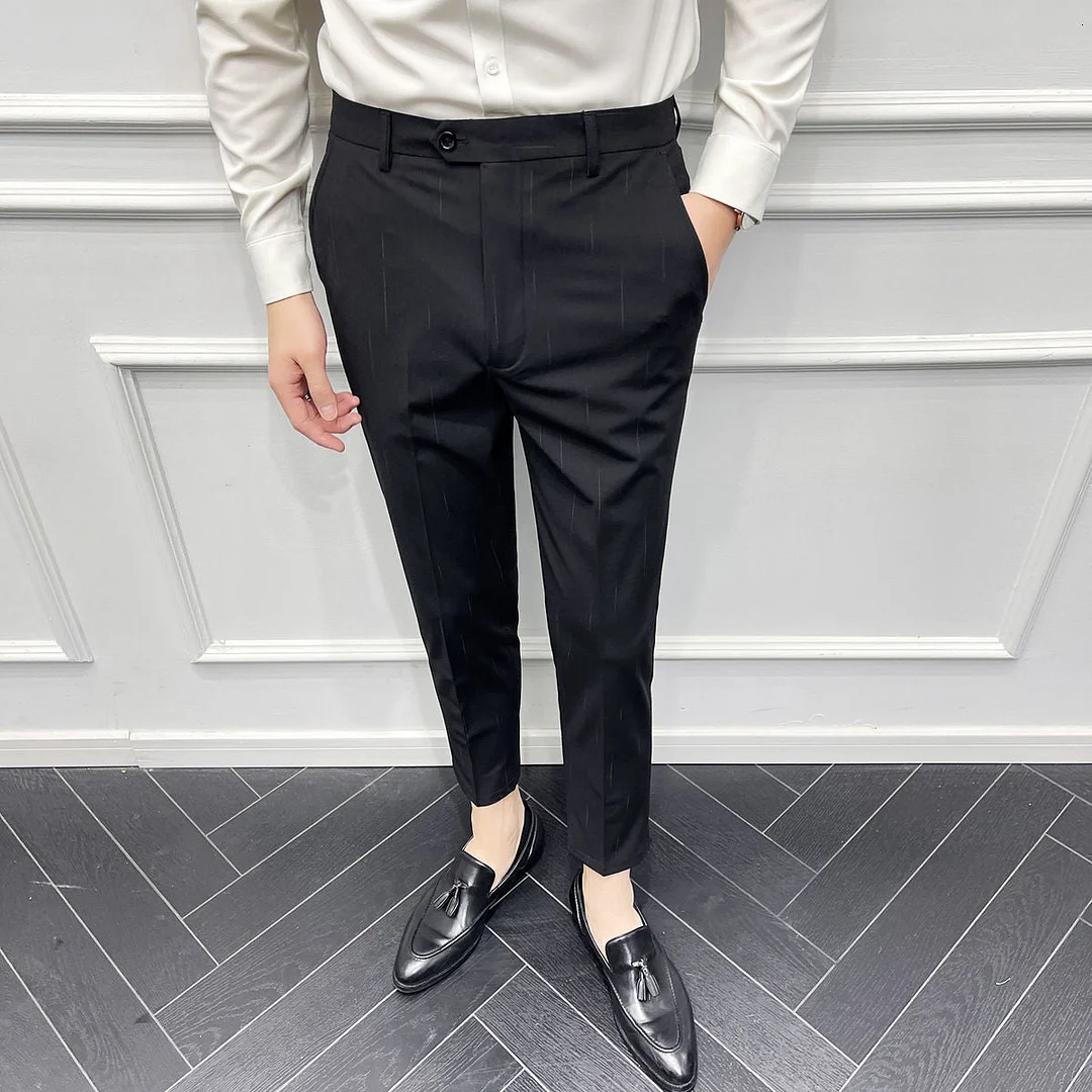 Dress Trousers Men's Straight Foot Suit Casual Nine Point Sagging Small Slim Fit Black Gray New Package Mail Formal Occasions
