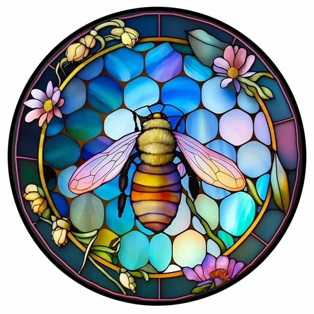 Full Round Diamond Painting - Stained Glass Bee(30*30cm)