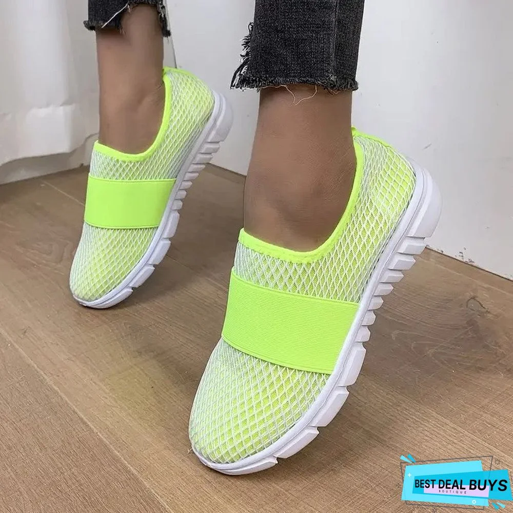 Candy Color Sneakers: Breathable Mesh Flats for Sports and Walking