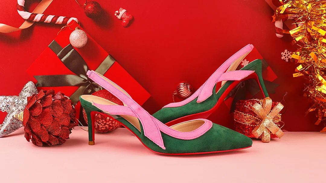 65mm Women's  Kitten Heels Pointed Toe Red Bottom Slingback Pumps Wedding Official Suede Sandals-MERUMOTE