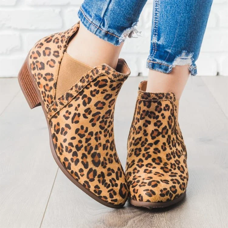 Women's thick heel leopard sleeve short boots Martin boots