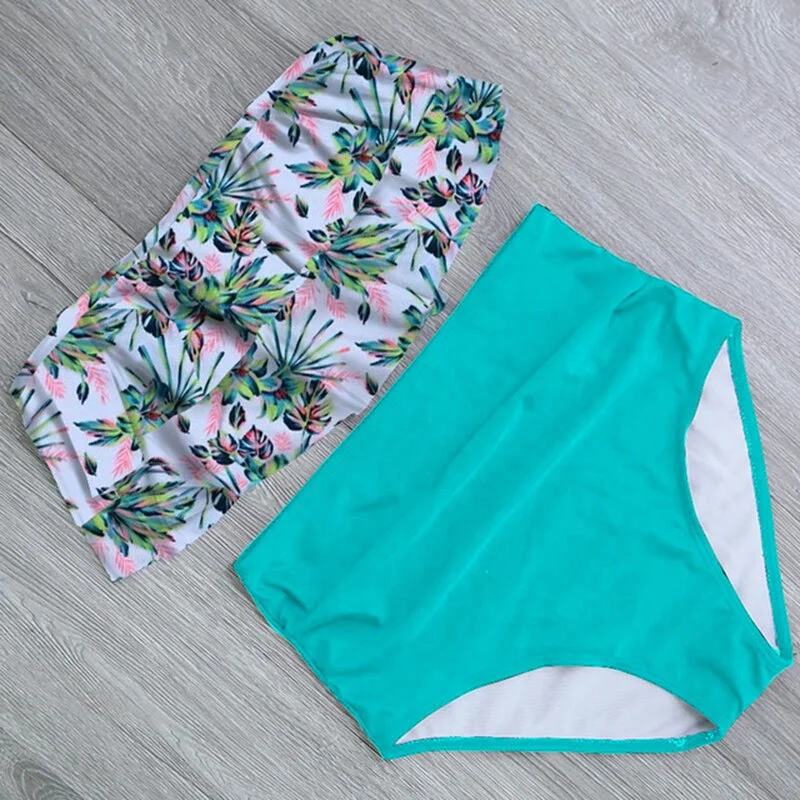 2021 New Sexy Bikinis Women Swimsuit High Waist Bathing Suit Print Floral Swimwear Push Up Bikini Set Vintage Beach Wear Biquini